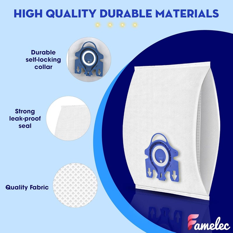 FAMELEC مجموعة استبدال فلتر هيبا AirClean SF-HA 30 وحقائب مكنسة كهربائية AirClean 3D Efficiency GN البديلة لنماذج Miele Classic C1 وComplete C1 وS2000... 12 حزمة من أكياس المكنسة C1 و4 فلاتر - Image 5